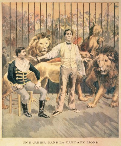 A Barber in the Lions Cage by Oswaldo after Tofani